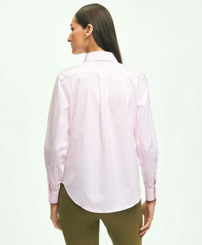 Blouses andamp Shirts Women Brooks Brothers Classic Fit Stretch Supima Cotton NonIron Bengal Stripe Dress Shirt Pink