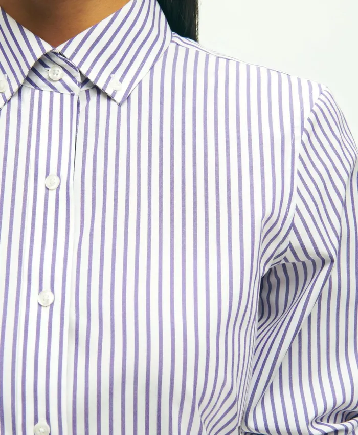 Blouses andamp Shirts Women Brooks Brothers Classic Fit Stretch Supima Cotton NonIron Bengal Stripe Dress Shirt Violet