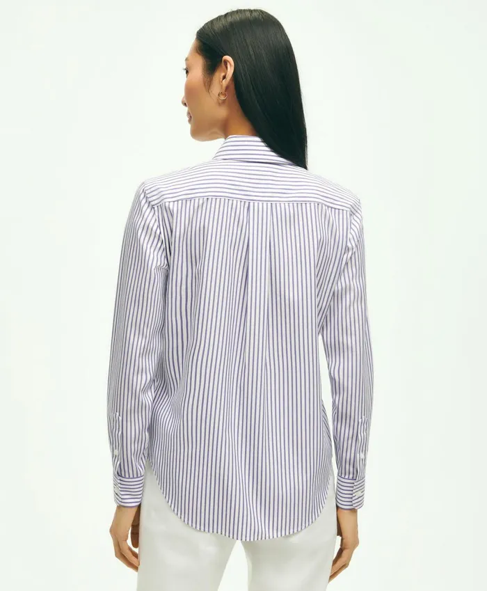 Blouses andamp Shirts Women Brooks Brothers Classic Fit Stretch Supima Cotton NonIron Bengal Stripe Dress Shirt Violet