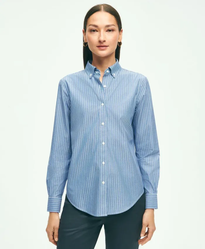 Blouses andamp Shirts Women Brooks Brothers Classic Fit Stretch Supima Cotton NonIron Striped Dress Shirt Navywhite Blouses andamp Shirts Women Brooks Brothers Classic Fit Stretch Supima Cotton NonIron Striped Dress Shirt Navywhite