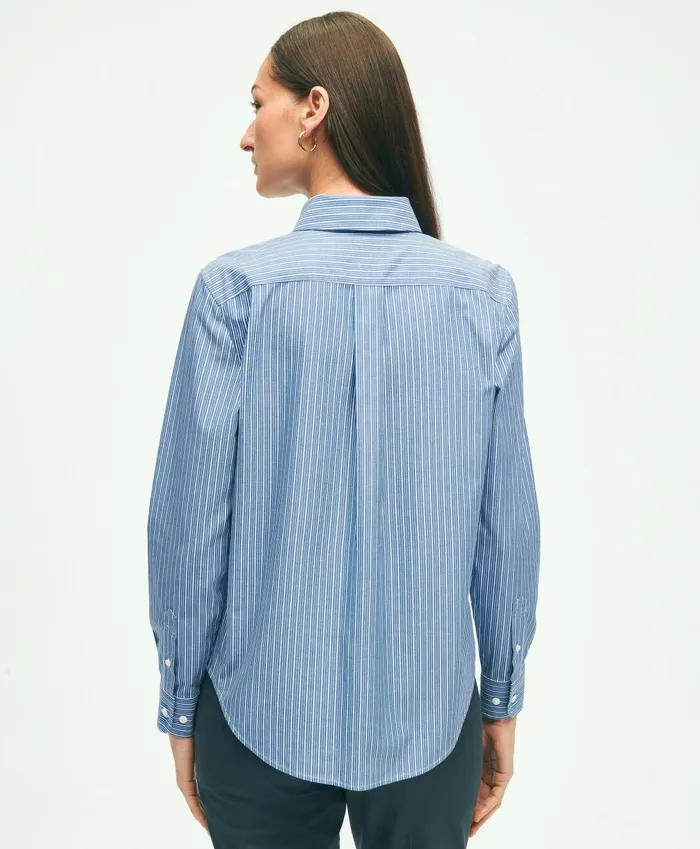 Blouses andamp Shirts Women Brooks Brothers Classic Fit Stretch Supima Cotton NonIron Striped Dress Shirt Navywhite