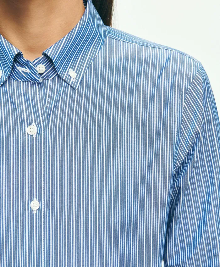 Blouses andamp Shirts Women Brooks Brothers Classic Fit Stretch Supima Cotton NonIron Striped Dress Shirt Navywhite