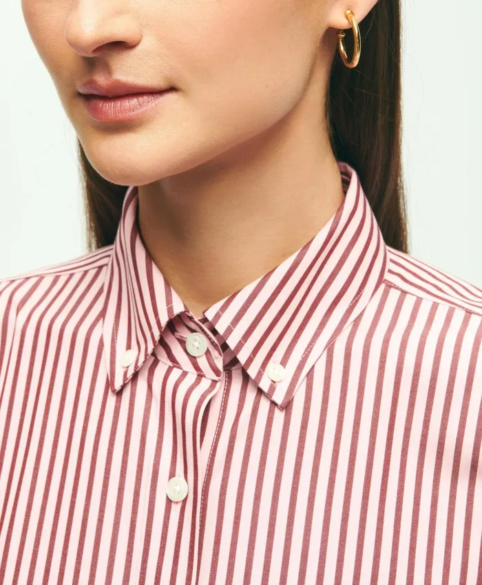 Blouses andamp Shirts Women Brooks Brothers Classic Fit Stretch Supima Cotton NonIron Striped Dress Shirt Pinkburgundy