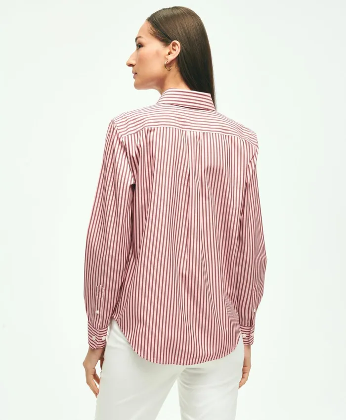 Blouses andamp Shirts Women Brooks Brothers Classic Fit Stretch Supima Cotton NonIron Striped Dress Shirt Pinkburgundy