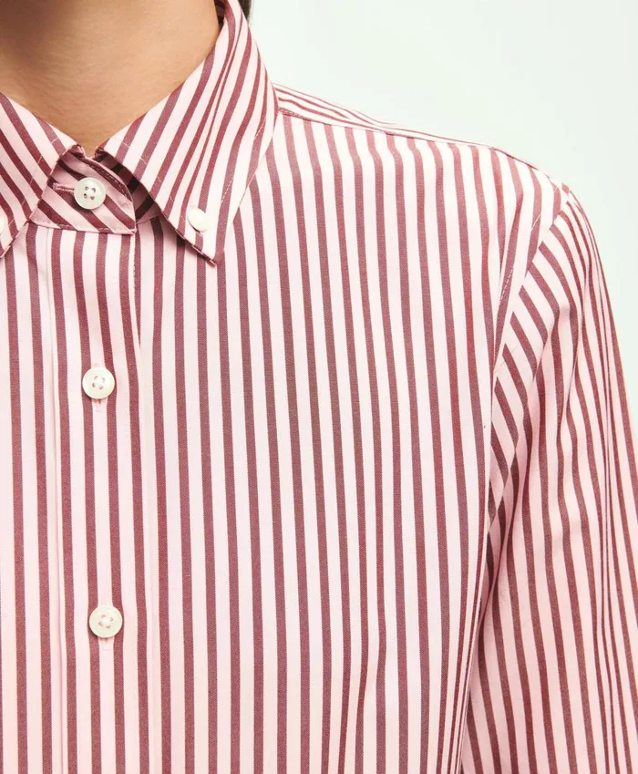Blouses andamp Shirts Women Brooks Brothers Classic Fit Stretch Supima Cotton NonIron Striped Dress Shirt Pinkburgundy