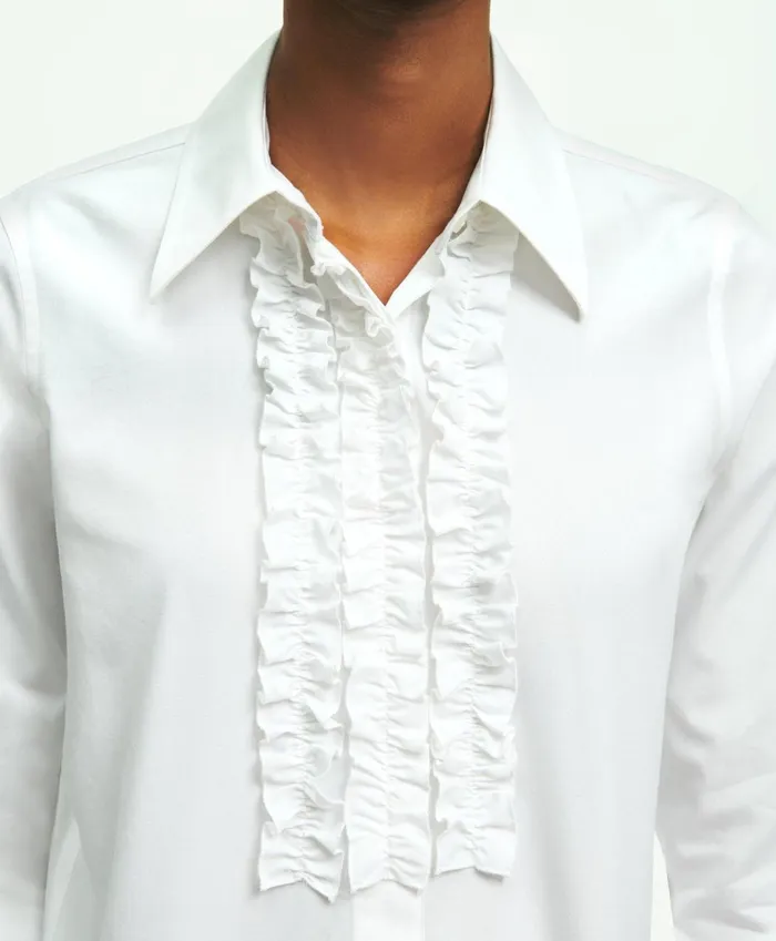 Blouses andamp Shirts Women Brooks Brothers Classic Fit Stretch Supima Cotton NonIron Tuxedo Blouse White