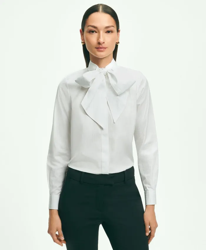 Blouses andamp Shirts Women Brooks Brothers Cotton BowNeck Blouse White