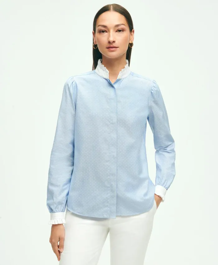 Blouses andamp Shirts Women Brooks Brothers Cotton Dobby Shirt Bluewhite