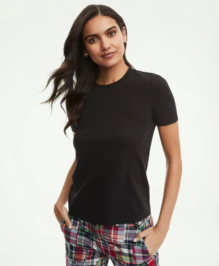 Blouses andamp Shirts Women Brooks Brothers Cotton Jersey Crewneck TShirt Black