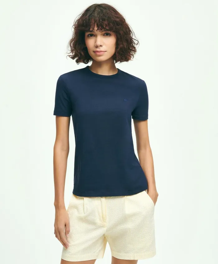 Blouses andamp Shirts Women Brooks Brothers Cotton Jersey Crewneck TShirt Navy