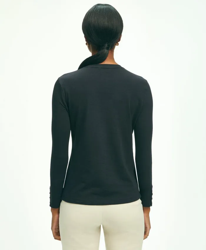 Blouses andamp Shirts Women Brooks Brothers Cotton Long Sleeved Crewneck Top Black