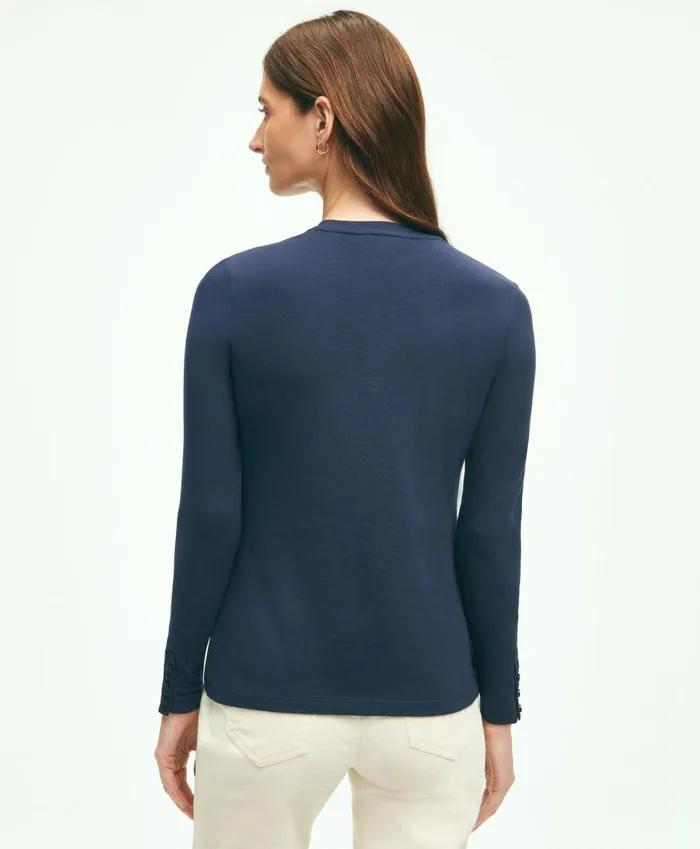 Blouses andamp Shirts Women Brooks Brothers Cotton Long Sleeved Crewneck Top Navy
