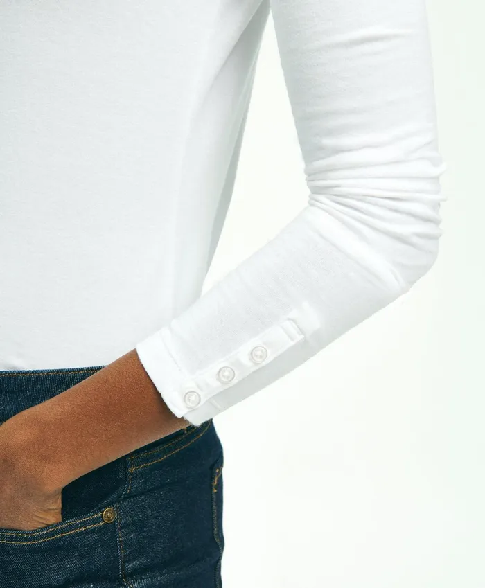 Blouses andamp Shirts Women Brooks Brothers Cotton Long Sleeved Crewneck Top White
