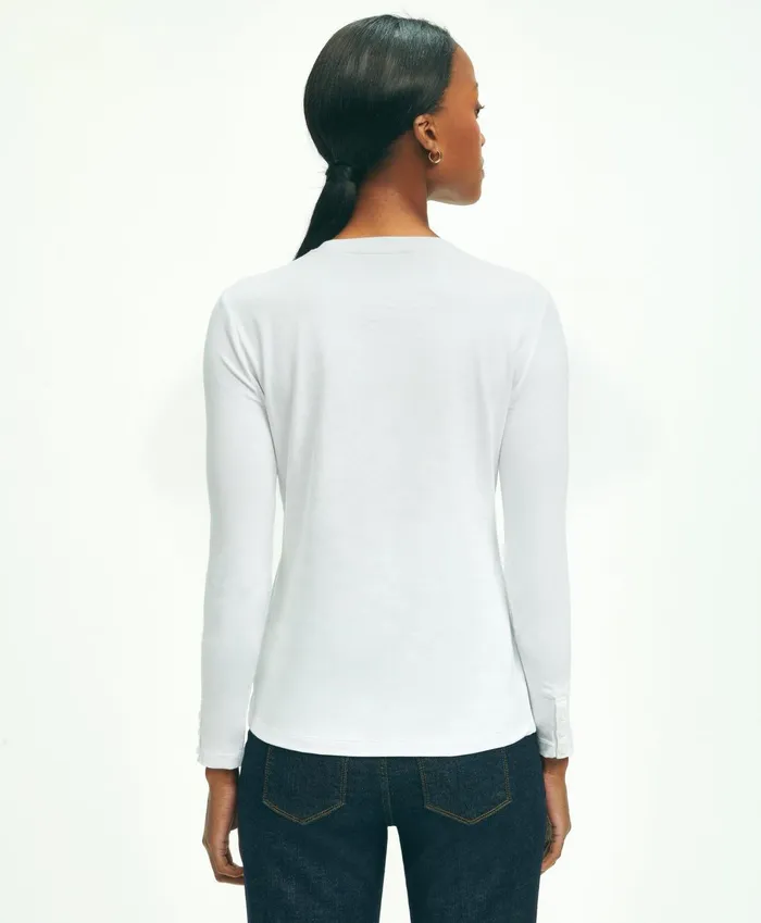 Blouses andamp Shirts Women Brooks Brothers Cotton Long Sleeved Crewneck Top White