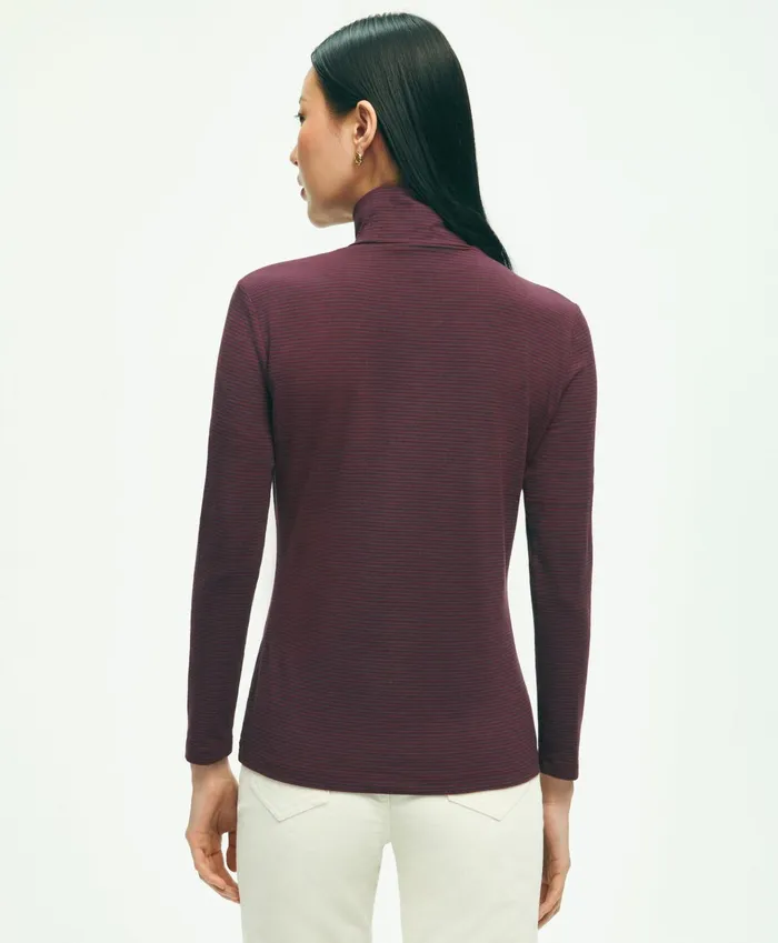 Blouses andamp Shirts Women Brooks Brothers Cotton Modal Feeder Stripe Turtleneck Navyburgundy