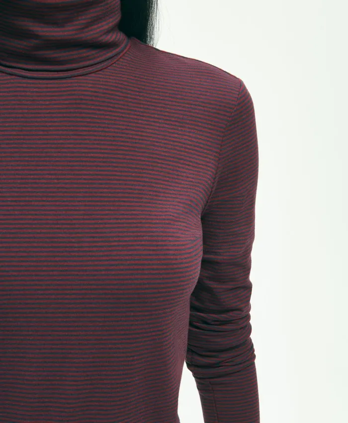 Blouses andamp Shirts Women Brooks Brothers Cotton Modal Feeder Stripe Turtleneck Navyburgundy