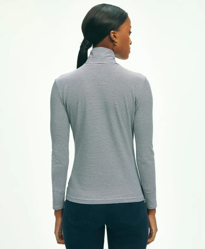Blouses andamp Shirts Women Brooks Brothers Cotton Modal Feeder Stripe Turtleneck Navywhite