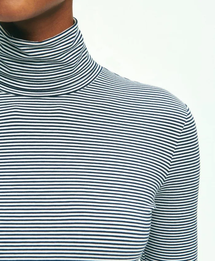 Blouses andamp Shirts Women Brooks Brothers Cotton Modal Feeder Stripe Turtleneck Navywhite