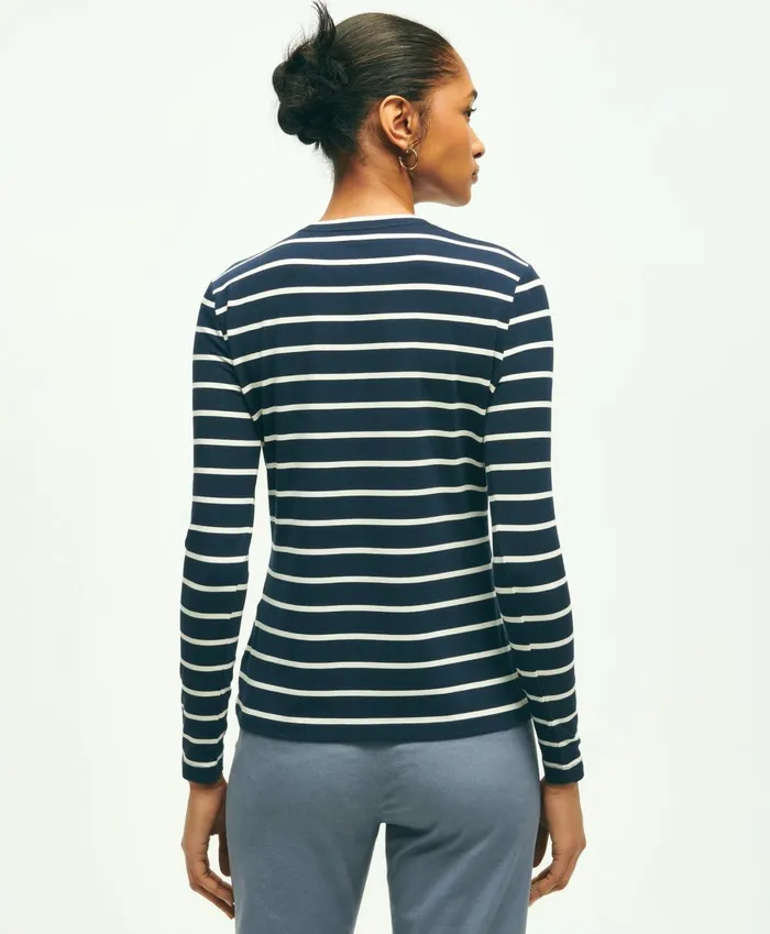 Blouses andamp Shirts Women Brooks Brothers Cotton Modal Stripe Crewneck Tee Navy Multi