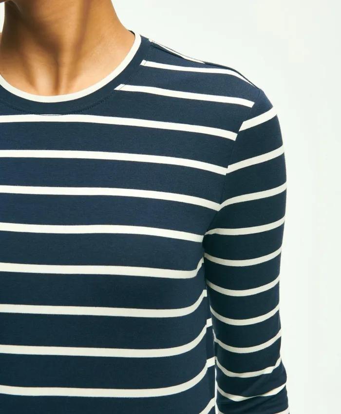 Blouses andamp Shirts Women Brooks Brothers Cotton Modal Stripe Crewneck Tee Navy Multi
