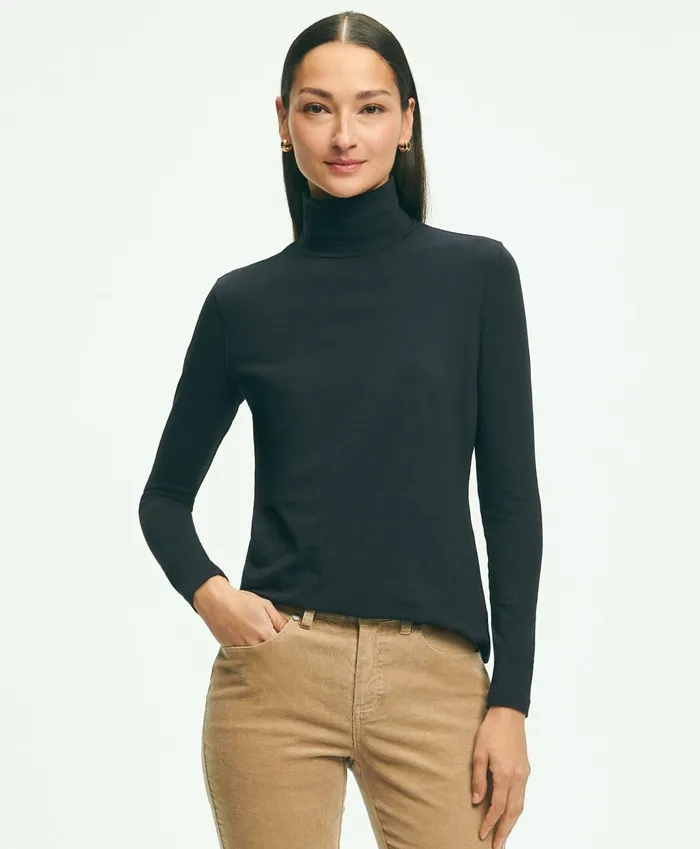 Blouses andamp Shirts Women Brooks Brothers Cotton Modal Turtleneck Black