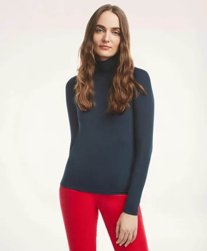 Blouses andamp Shirts Women Brooks Brothers Cotton Modal Turtleneck Navy