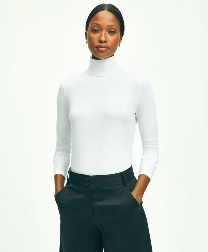 Blouses andamp Shirts Women Brooks Brothers Cotton Modal Turtleneck White