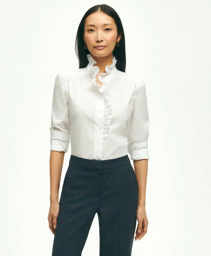 Blouses andamp Shirts Women Brooks Brothers Cotton Ruffle Placket Shirt White