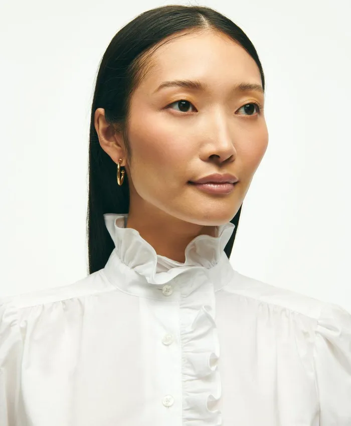 Blouses andamp Shirts Women Brooks Brothers Cotton Ruffle Placket Shirt White