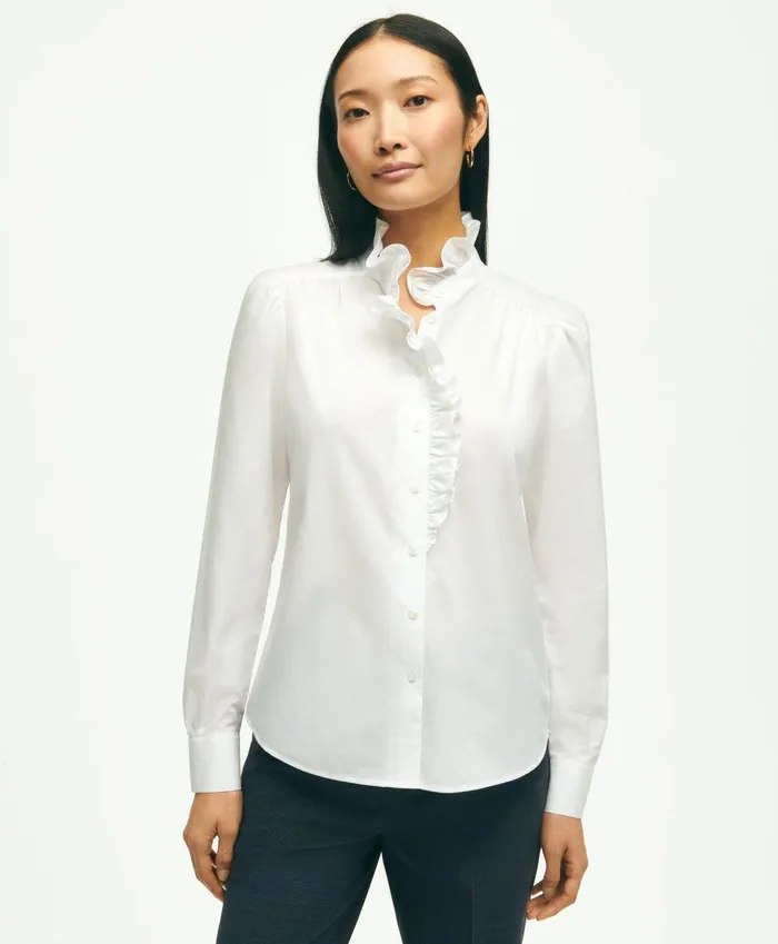 Blouses andamp Shirts Women Brooks Brothers Cotton Ruffle Placket Shirt White