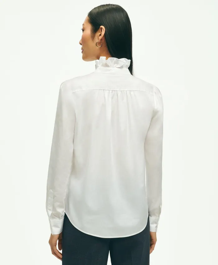 Blouses andamp Shirts Women Brooks Brothers Cotton Ruffle Placket Shirt White