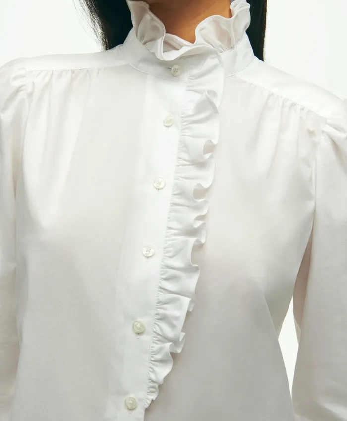 Blouses andamp Shirts Women Brooks Brothers Cotton Ruffle Placket Shirt White