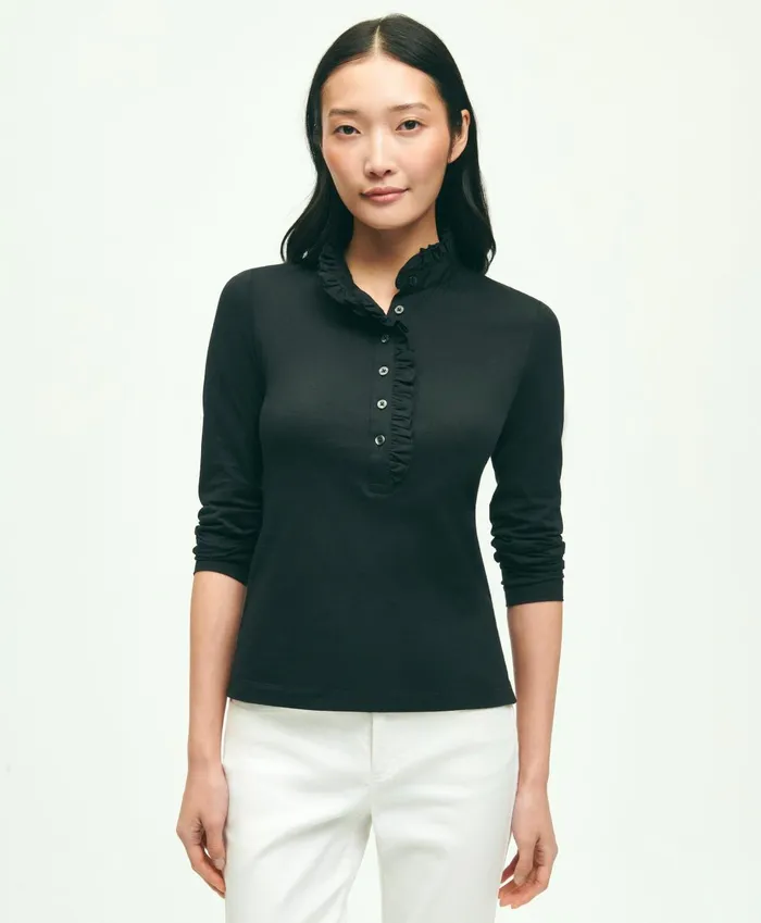 Blouses andamp Shirts Women Brooks Brothers Cotton Ruffled Henley Black