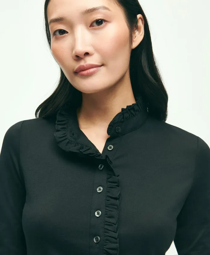 Blouses andamp Shirts Women Brooks Brothers Cotton Ruffled Henley Black