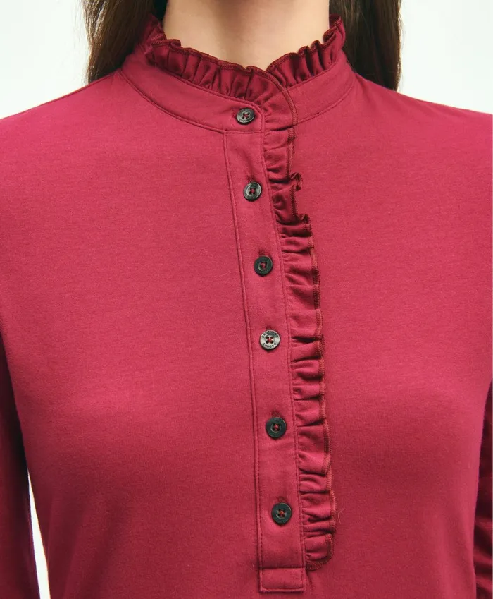 Blouses andamp Shirts Women Brooks Brothers Cotton Ruffled Henley Maroon