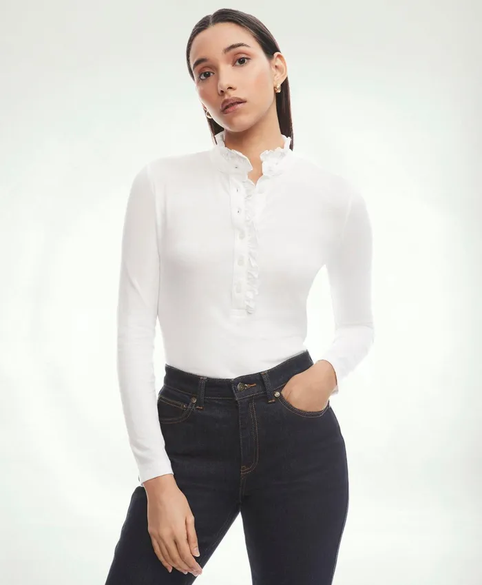 Blouses andamp Shirts Women Brooks Brothers Cotton Ruffled Henley White