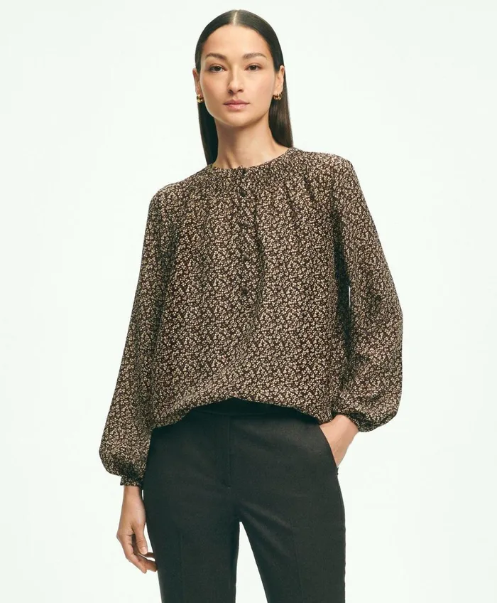 Blouses andamp Shirts Women Brooks Brothers Ditsy Print Peasant Blouse Brown Multi Blouses andamp Shirts Women Brooks Brothers Ditsy Print Peasant Blouse Brown Multi