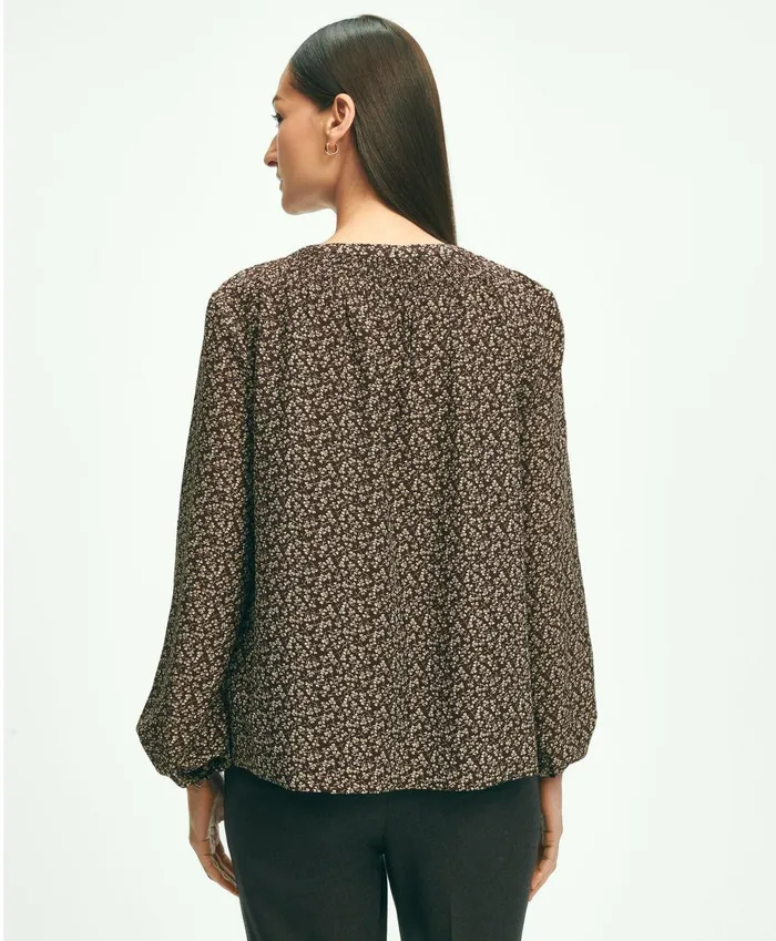 Blouses andamp Shirts Women Brooks Brothers Ditsy Print Peasant Blouse Brown Multi