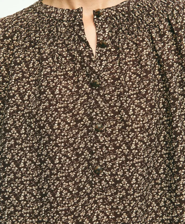 Blouses andamp Shirts Women Brooks Brothers Ditsy Print Peasant Blouse Brown Multi