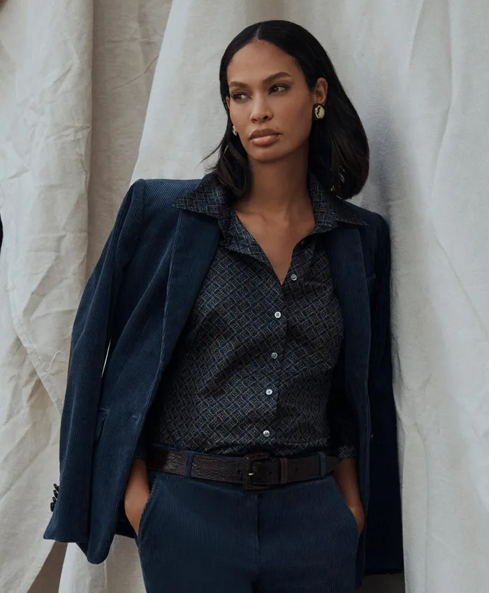 Blouses andamp Shirts Women Brooks Brothers Fitted Cotton Sateen Equestrian Print Shirt Navy Multi