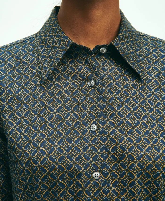 Blouses andamp Shirts Women Brooks Brothers Fitted Cotton Sateen Equestrian Print Shirt Navy Multi
