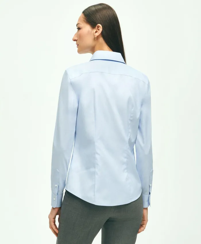 Blouses andamp Shirts Women Brooks Brothers Fitted NonIron Stretch Supima Cotton Dress Shirt Light Blue