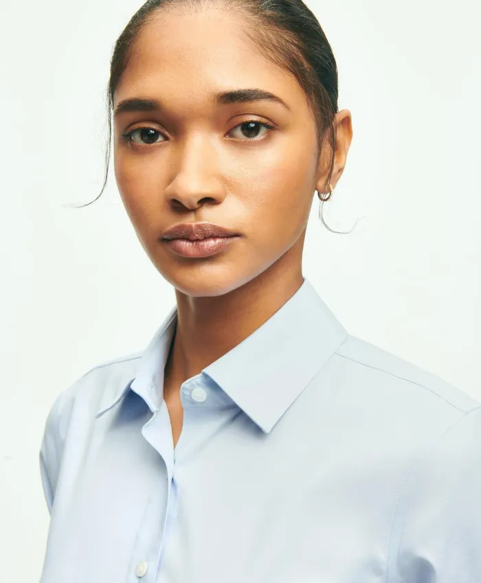Blouses andamp Shirts Women Brooks Brothers Fitted NonIron Stretch Supima Cotton Dress Shirt Light Blue