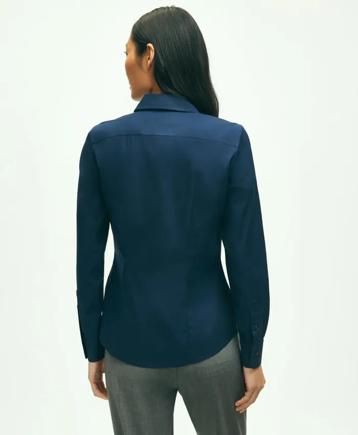 Blouses andamp Shirts Women Brooks Brothers Fitted NonIron Stretch Supima Cotton Dress Shirt Navy
