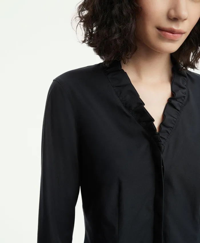 Blouses andamp Shirts Women Brooks Brothers Fitted NonIron Stretch Supima Cotton Ruffle Dress Shirt Black