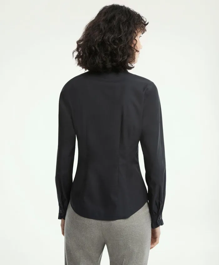 Blouses andamp Shirts Women Brooks Brothers Fitted NonIron Stretch Supima Cotton Ruffle Dress Shirt Black