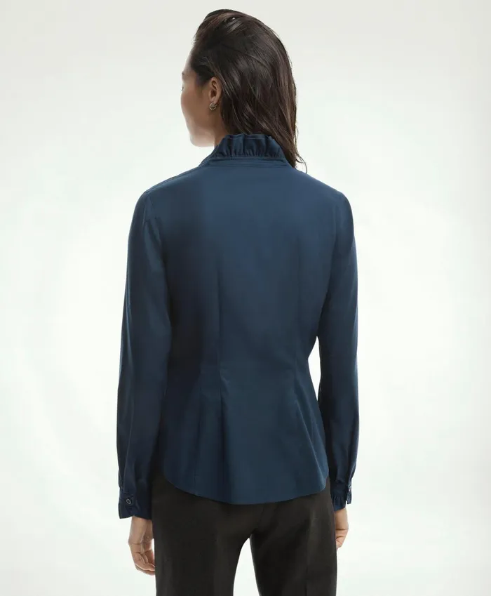 Blouses andamp Shirts Women Brooks Brothers Fitted NonIron Stretch Supima Cotton Ruffle Dress Shirt Navy