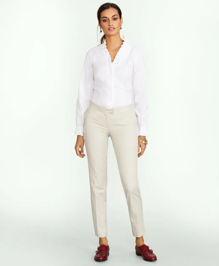 Blouses andamp Shirts Women Brooks Brothers Fitted NonIron Stretch Supima Cotton Ruffle Dress Shirt White