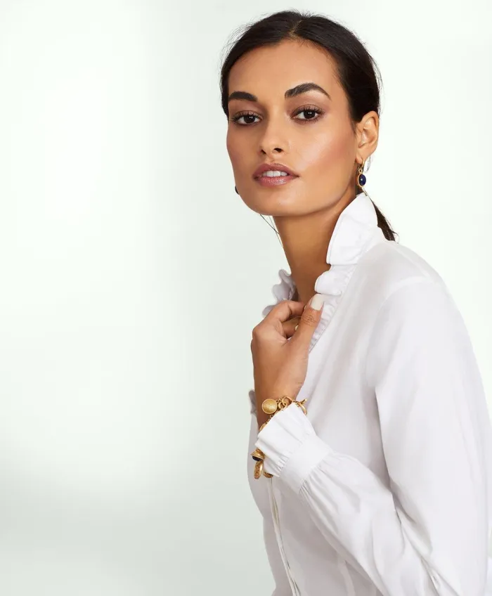 Blouses andamp Shirts Women Brooks Brothers Fitted NonIron Stretch Supima Cotton Ruffle Dress Shirt White