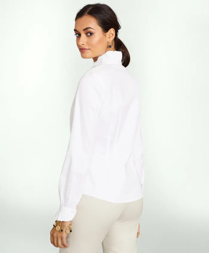 Blouses andamp Shirts Women Brooks Brothers Fitted NonIron Stretch Supima Cotton Ruffle Dress Shirt White